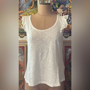 Pilcro white cotton tank with ruffle on shoulders size large